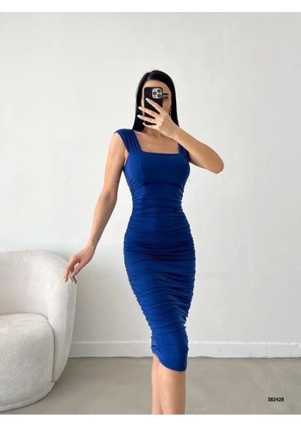 Kadın Sendy Kumaş Kalın Askılı Midi Boy Elbise fiyatları