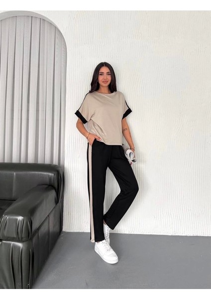 Kadın Modal Dokulu Kumaş Yanı Şeritli Takım