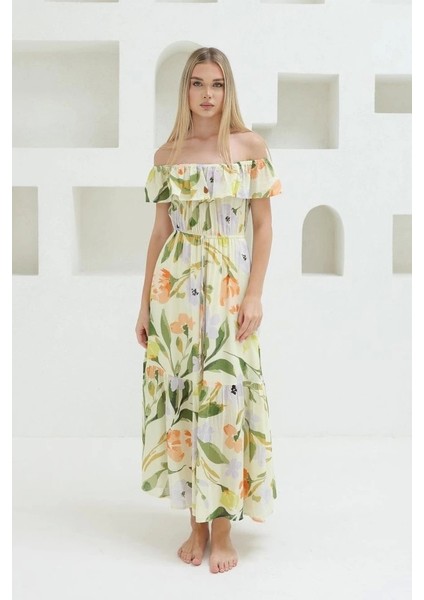 Madonna Yaka Elbise - Yeşil - Ekru fiyatları