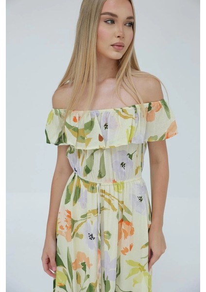 Madonna Yaka Elbise - Yeşil - Ekru fırsatları