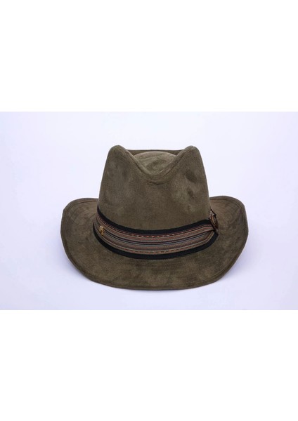 Isme Özel Süet Kovboy Fötr Şapka - AB01007 - Haki