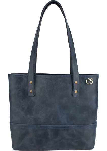 Isme Özel Tote Bag El Omuz Çantası - %100 Rainbow Deri - AC03003 - Lacivert fiyatları