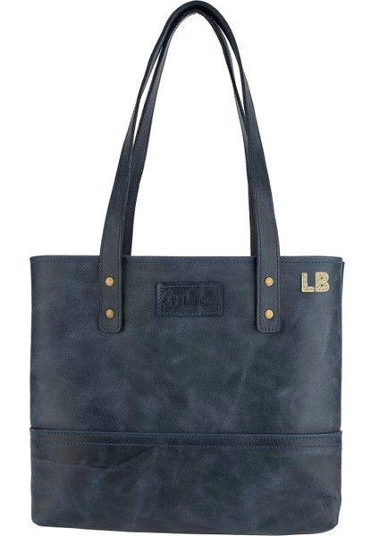 Isme Özel Tote Bag El Omuz Çantası - %100 Rainbow Deri - AC03003 - Lacivert modelleri