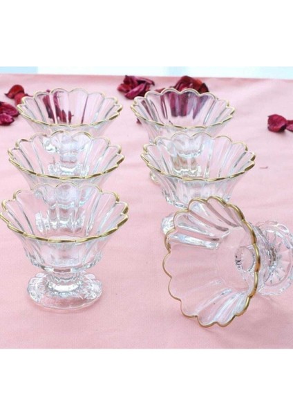 6'lı Cam Ayaklı Agız Kısmı Yaldızlı Lokumluk - Şekerlik