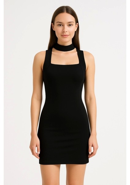 Kadın Kare Yaka Kolsuz Sandy Kumaş Fırsat Ürün Diz Üstü Elbise