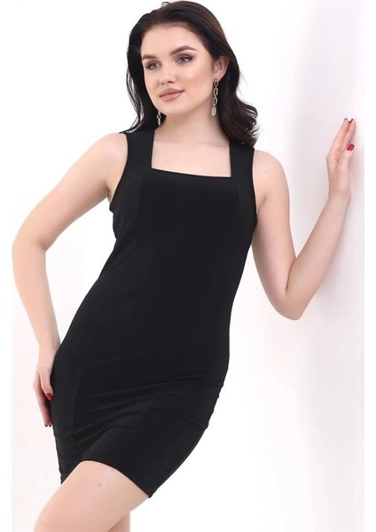 Kadın Kare Yaka Kolsuz Sandy Kumaş Fırsat Ürün Diz Üstü Elbise modelleri