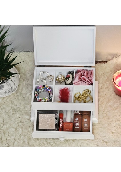 Ahşap 6 Bölmeli Takı Makyaj Organizeri Dekoratif Aksesuar Kutusu Düzenleyici modelleri