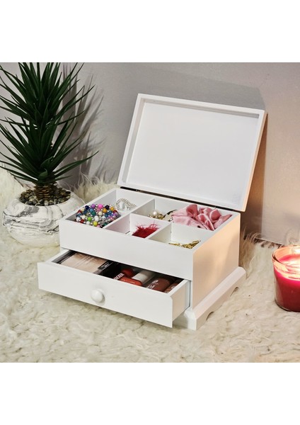 Ahşap 6 Bölmeli Takı Makyaj Organizeri Dekoratif Aksesuar Kutusu Düzenleyici indirimleri