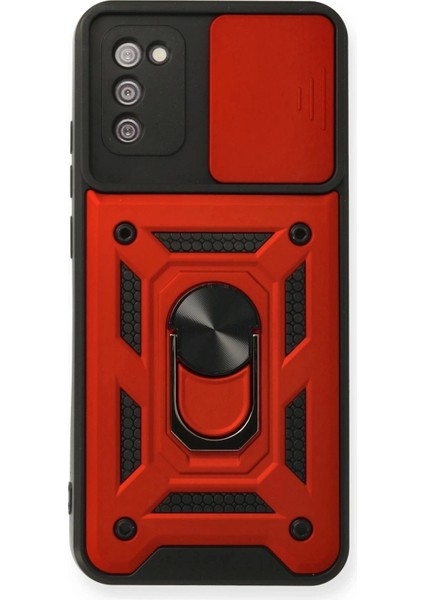 Newface Samsung Galaxy A03S Kılıf Pars Lens Yüzüklü Silikon - Kırmızı