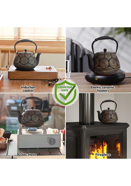 Döküm Demir Çaydanlık, Ocak Üstü Için, Emaye Iç Kaplamalı Çay ve Kahve Için Sakura Tasarım Japon Çaydanlığı, Silikon Saplı 1200ML Siyah indirimleri