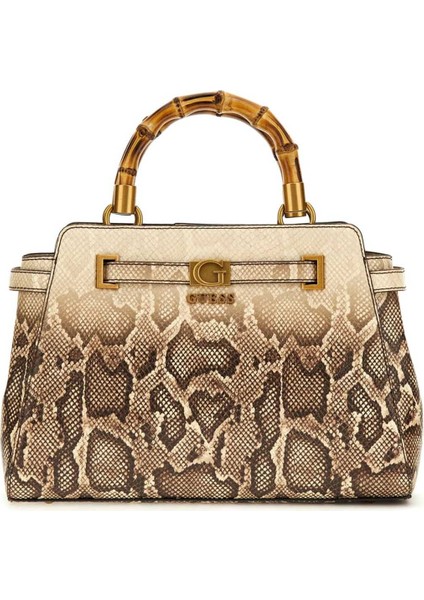 Kadın Bambu Saplı Yılan Desenli Omuz Çantası - Bej fiyatları