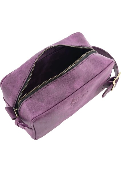 Isme Özel Dopp Kit Kişisel Bakım ve Seyahat Çantası - %100 Rainbow Deri - AC14004 - Mor