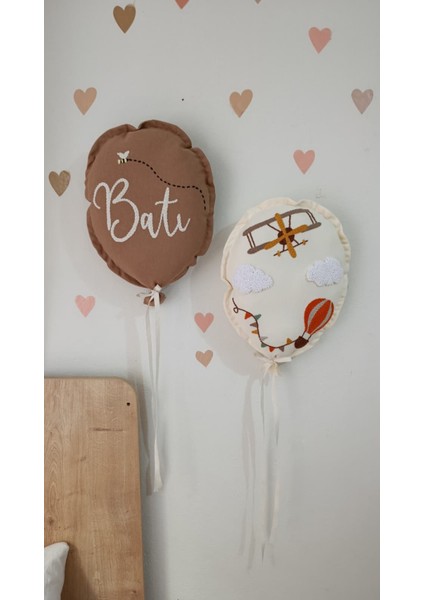 Bebek Odası Punch Işleme 2li Balon Yastık(Teyyare Figürü)