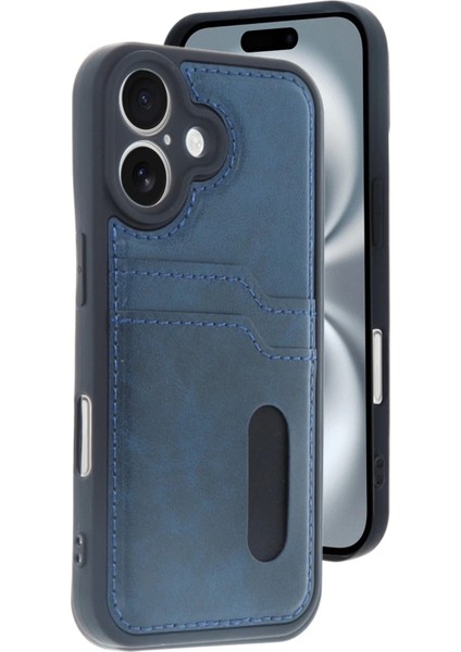 Newface iPhone 16 Kılıf Sara Kartvizitli Deri Kılıf - Lacivert modelleri