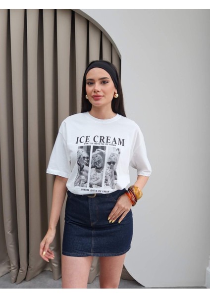 Kadın Oversize Kısa Kollu Baskılı %100 Pamuk T-Shirt fiyatları