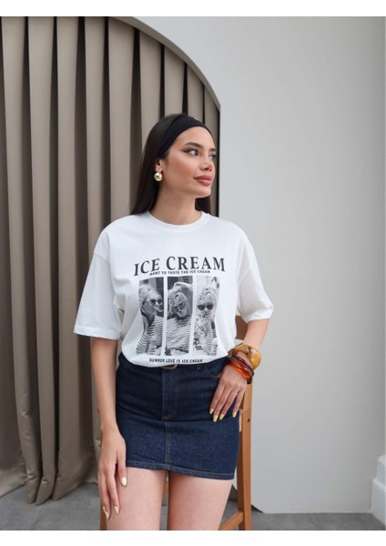 Kadın Oversize Kısa Kollu Baskılı %100 Pamuk T-Shirt modelleri