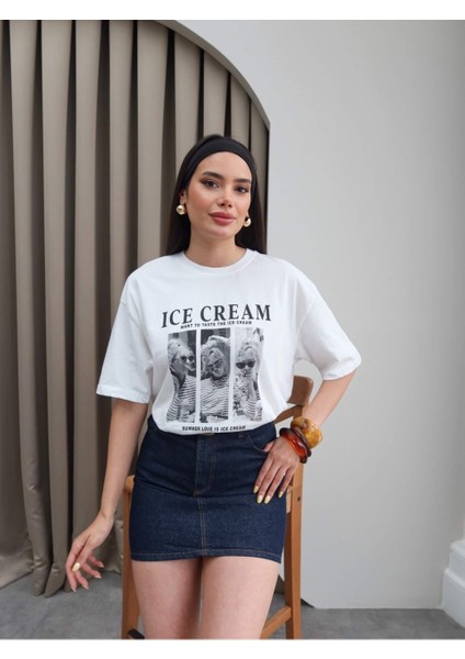 Kadın Oversize Kısa Kollu Baskılı %100 Pamuk T-Shirt fırsatları