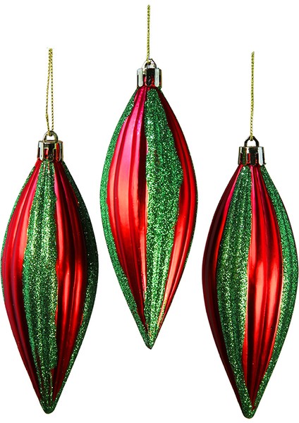 Yılbaşı Süsü Simli 3'lü Mat Top Kırmızı Yeşil 13 cm