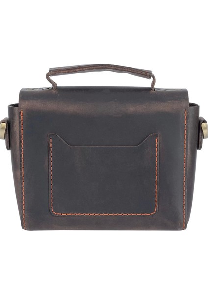 Isme Özel Çıtçıtlı Küçük Boy Zincirli El Omuz Çantası - %100 Crazy Deri - AC14003 - Kahverengi indirimleri