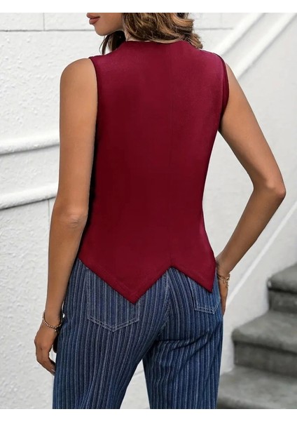 Kadın Sıfır Kollu V Yakalı Önden Düğmeli Atlas Yelek fiyatları