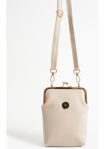 Kadın Burslu Gold Aksesuarlı Ayarlanabilir Çapraz Askılı Suni Deri Omuz ve Çapraz Çanta