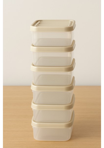 6'lı 250ML Dikdörtgen Derin Dondurucu Saklama Kabı Set Buzluk Mikrodalga Gıda Krem Plastik Kap