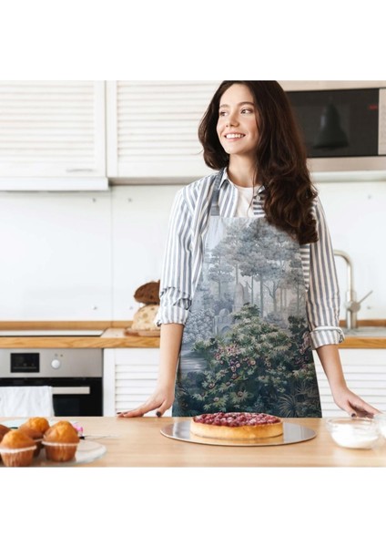 Mavi Ağaç Tasarımlı Mutfak Önlüğü (Keten Kumaş, Uluslararası Yıkama ve Solmama Sertifikası) fiyatları