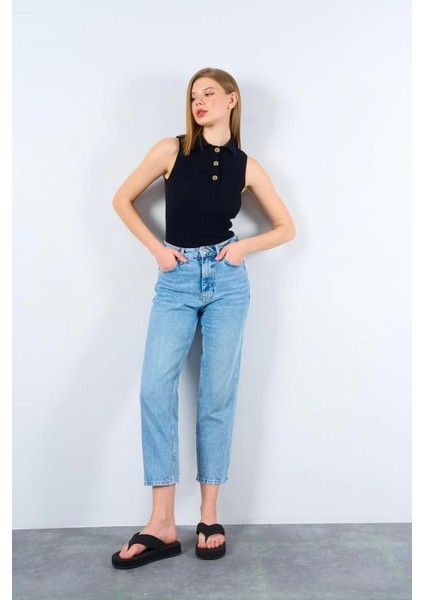 Patlı Düğmeli Triko Atlet - Siyah fiyatları