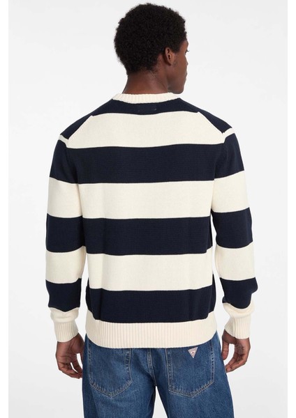 Erkek Triko Çizgili Bisiklet Yaka Kazak - Lacivert/ekru fiyatları