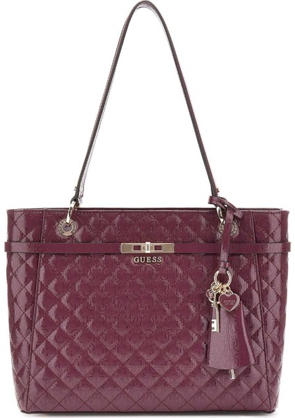 Kadın Kapitone ve Monogram Desenli Tote Çanta - Bordo