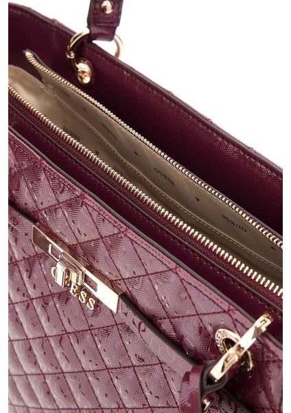 Kadın Kapitone ve Monogram Desenli Tote Çanta - Bordo fiyatları