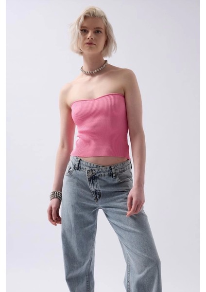 Straplez Dokulu Crop modelleri