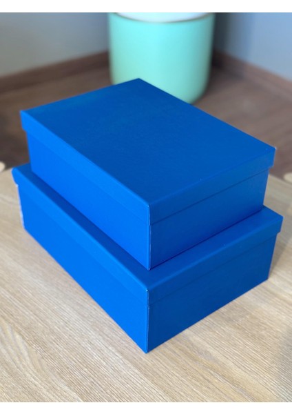 Dekoratif Mavi Mukavva Orta Boy Kutu Hediye Kutusu Taslama Kutu Rigid Box 30X22X10 cm