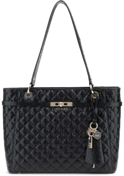 Kadın Kapitone ve Monogram Desenli Tote Çanta - Siyah