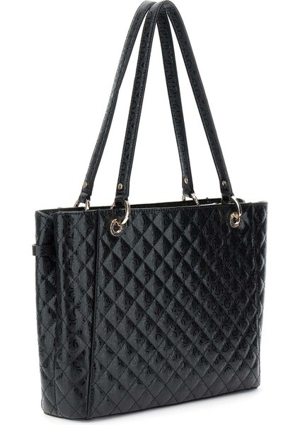 Kadın Kapitone ve Monogram Desenli Tote Çanta - Siyah modelleri