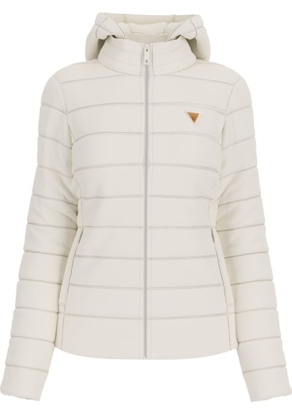 Kadın Solid Kapüşonlu Aktif Mont - Beyaz