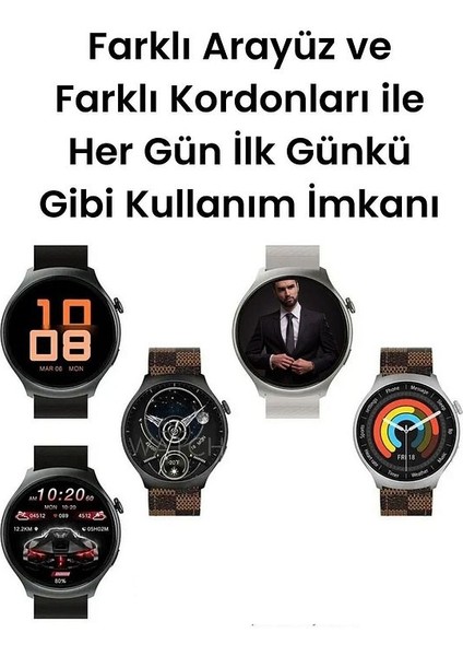 Hx Series V4 Suit Yuvarlak Akıllı Saat 7 Kordon ve Kulaklık Hediyeli Akıllı Saat