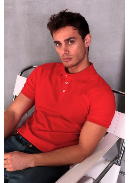 Erkek Slim Fit Pamuklu Yumuşak Doku Nefes Alan Kumaş Yakalı Tişört