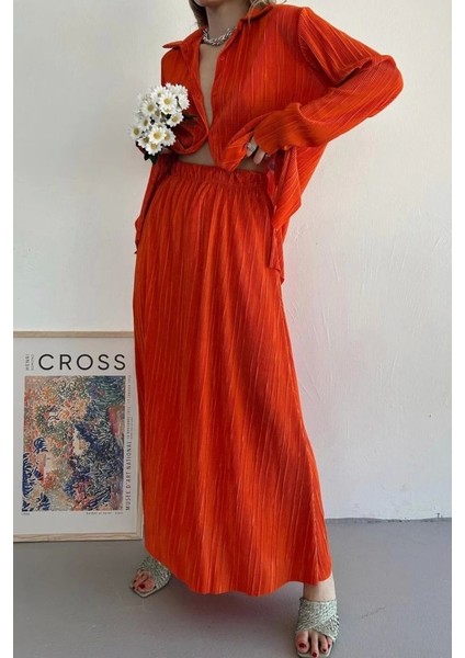 Oranj Fitilli Gömlek ve Uzun Etek Takım fiyatları