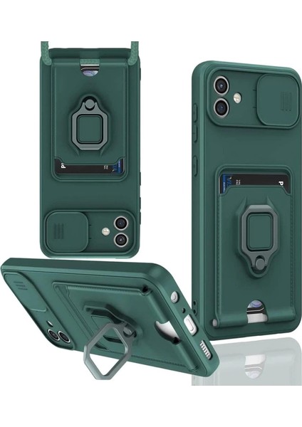 Newface Samsung Galaxy A06 Kılıf Zuma Kartvizitli Yüzüklü Silikon - Yeşil