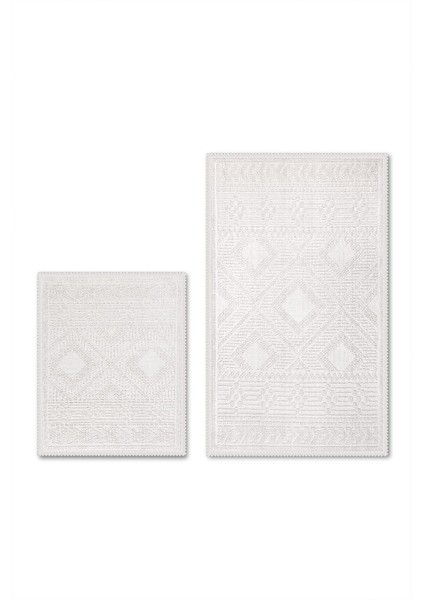 Bukle Bohem Doğal Pamuklu 2'li Banyo Paspas Seti 60X100+50X60 cm - Ekru