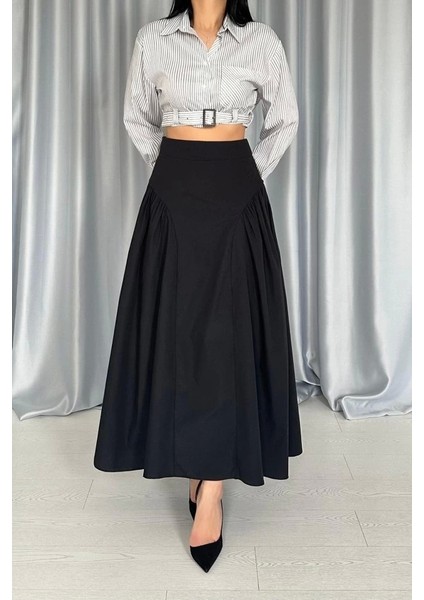 Siyah Yanları Büzgülü Uzun Etek fiyatları