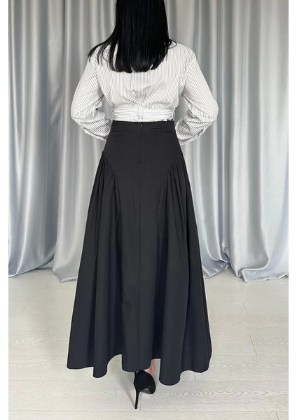 Siyah Yanları Büzgülü Uzun Etek modelleri