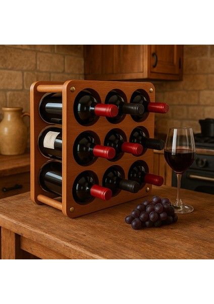 Ahşap Şarap Standı - Ahşap Şişe Organizer - Mutfak Dekorasyonu