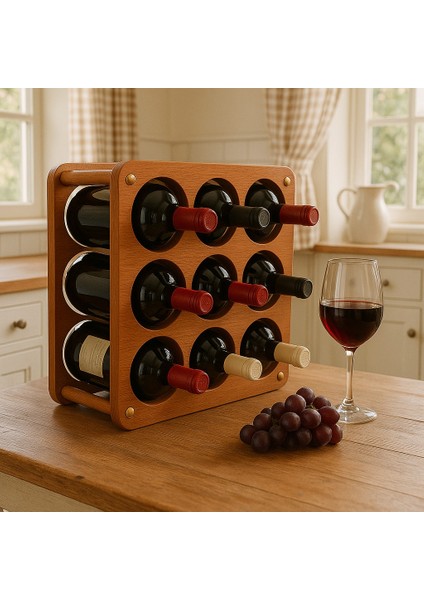Ahşap Şarap Standı - Ahşap Şişe Organizer - Mutfak Dekorasyonu fiyatları