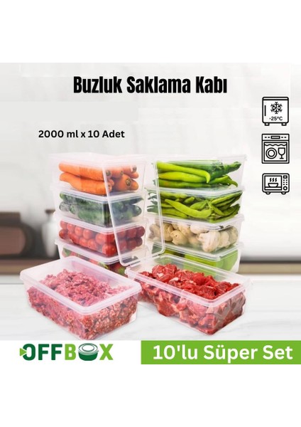 Buzluk Sebze Bakliyat Et Gıda Saklama Kabı - 2 Lt. - 10 Adet