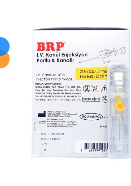 Branül (Intraket) Sarı 24 gr - 100 Lü Kutu modelleri
