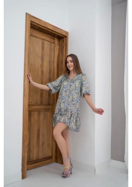 Yeşil Desenli Saten Elbise modelleri