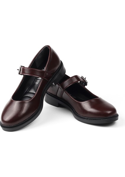 Kadın Bordo Anne Ayakkabısı Tokalı Rugan Kaydırmaz Termo Taban Kısa Topuklu Rahat Günlük fırsatları