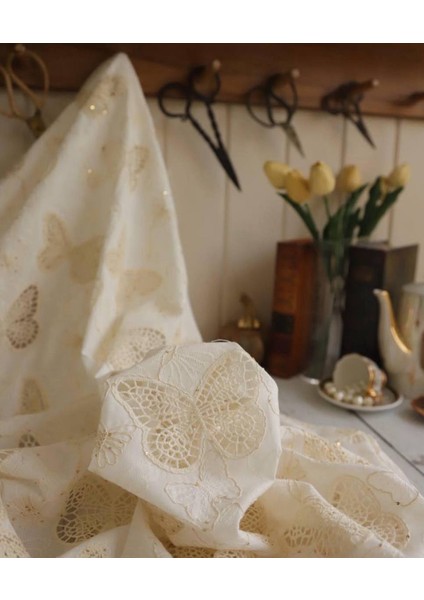 Pamuk Fisto Dantel Kelebek Detaylı Minik Zarif Pullu Krem Renkte fiyatları